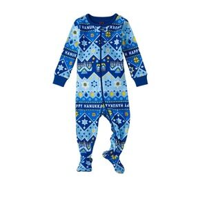 PJ Place Kids‎ Blue Hanukkah Menorah Star Footed Pajamas Sleepwear 12-18m